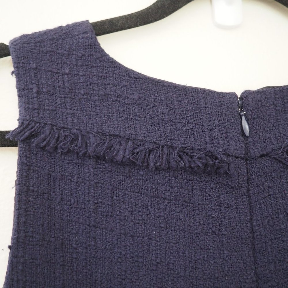 J. Crew Navy Blue Fringy Tweed Sleeveless Sheath Dress sz 8 - Picture 6 of 8